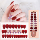 2022 New Year Red False Nails with Press Glue Frech Artificial Short Nail Art Tips Press on Nails Set Full Cover