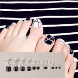 Full Cover Fake Toenails Short Square Wearable Toe Nails with Glitter Strip Design Foot Art False Nails Tips Toes Toe Nail Decor