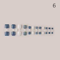 Full Cover Fake Toenails Short Square Wearable Toe Nails with Glitter Strip Design Foot Art False Nails Tips Toes Toe Nail Decor