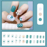 Press on False with Designs Set Bowknot Cartoon Animal Decal Fake Nails Art Heart Point Full Cover Artificial Short Nail Tips