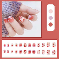 Press on False with Designs Set Bowknot Cartoon Animal Decal Fake Nails Art Heart Point Full Cover Artificial Short Nail Tips