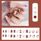 Press on False with Designs Set Bowknot Cartoon Animal Decal Fake Nails Art Heart Point Full Cover Artificial Short Nail Tips