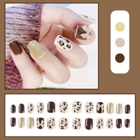 Press on False with Designs Set Bowknot Cartoon Animal Decal Fake Nails Art Heart Point Full Cover Artificial Short Nail Tips