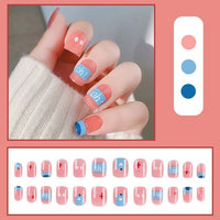 Press on False with Designs Set Bowknot Cartoon Animal Decal Fake Nails Art Heart Point Full Cover Artificial Short Nail Tips