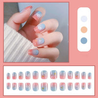 Press on False with Designs Set Bowknot Cartoon Animal Decal Fake Nails Art Heart Point Full Cover Artificial Short Nail Tips