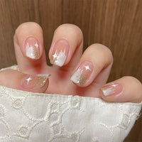 Square Head Nails Fake Set White Stars Nail Patch Sweet Style Removable Short Paragraph Manicure Save Time False Nail Patch