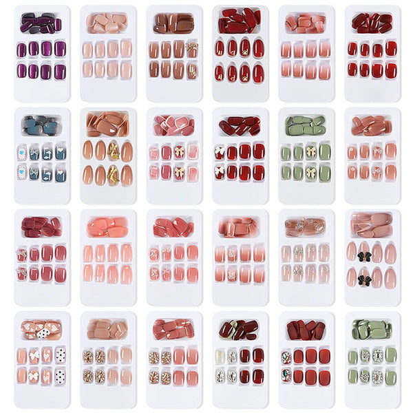 24pcs/Box Detachable Press On Nails False Nails Wearable With diamond Short Fake Nails Full Cover Nail Tips Manicure Tool