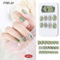 24pcs/Box Detachable Press On Nails False Nails Wearable With diamond Short Fake Nails Full Cover Nail Tips Manicure Tool