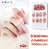 24pcs/Box Detachable Press On Nails False Nails Wearable With diamond Short Fake Nails Full Cover Nail Tips Manicure Tool