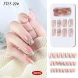 24pcs/Box Detachable Press On Nails False Nails Wearable With diamond Short Fake Nails Full Cover Nail Tips Manicure Tool