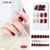 24pcs/Box Detachable Press On Nails False Nails Wearable With diamond Short Fake Nails Full Cover Nail Tips Manicure Tool