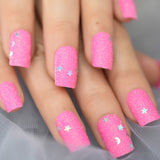 Light Pink Glitter False Nails Short Square Decoration Nails Full Wap Ladies Daily Wear Plastic Nail Tips