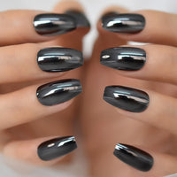 24pcs Coffin Nails Short Metallic Plate Fake Nails Ballet Holo Mirror Press on Nails Full Cover Acrylic Glossy False Nail Tips