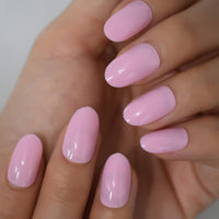 Pink Press On Fake Nails Almond Round Medium Length False Nails Tips Solid Color Gloss Acrylic Nails Art Set