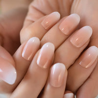 Natural Creamy French Faux Ongles gel Ombre Press On Nail Short Oval Clear Fake Nail Manicure Tool