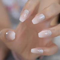 Natural Creamy French Faux Ongles gel Ombre Press On Nail Short Oval Clear Fake Nail Manicure Tool