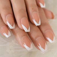 Natural Creamy French Faux Ongles gel Ombre Press On Nail Short Oval Clear Fake Nail Manicure Tool