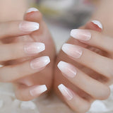 Natural Creamy French Faux Ongles gel Ombre Press On Nail Short Oval Clear Fake Nail Manicure Tool