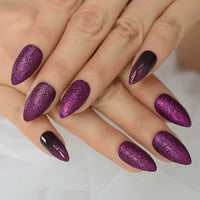 Holographic Glitter Nails Fake Short Stiletto False Nails Ling Pink Shimmer Nail Art Manicure Tips 24