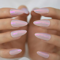 Short Glitter Press On Nails Silver Pink Squoval Lady Faux Ongles Glossy Base Glitter TIPS French Style Tips with Glue Stickers