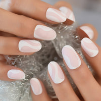 24pcs/pack Milk White Pink False Nail Extension Fake Frosted Oval Fingernails For Ladies Daily Wearable L