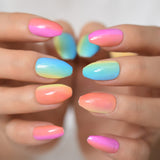 Fake Nails Glossy Coffin Short Length Press On False Nails Rainbow Ballet Acrylic Artificial Nails Gel Tips Set Festival Nails