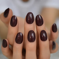 Super EchiQ Glossy Fake Nails Shiny Surface Gelnails Dark Red Daily Square Short Ladies Fingernails Manicure Art Tips 24