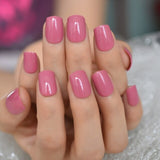 Super EchiQ Glossy Fake Nails Shiny Surface Gelnails Dark Red Daily Square Short Ladies Fingernails Manicure Art Tips 24