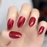 Super EchiQ Glossy Fake Nails Shiny Surface Gelnails Dark Red Daily Square Short Ladies Fingernails Manicure Art Tips 24