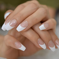 Short Medium Ballerina Fake Nails French Tips Press On Nails Nude White Faux Ongles Natural Artificial Nails Manicure 24pcs