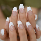 Short Medium Ballerina Fake Nails French Tips Press On Nails Nude White Faux Ongles Natural Artificial Nails Manicure 24pcs