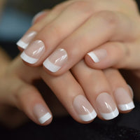 Short Medium Ballerina Fake Nails French Tips Press On Nails Nude White Faux Ongles Natural Artificial Nails Manicure 24pcs