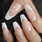 Short Medium Ballerina Fake Nails French Tips Press On Nails Nude White Faux Ongles Natural Artificial Nails Manicure 24pcs