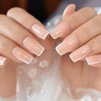 Short Medium Ballerina Fake Nails French Tips Press On Nails Nude White Faux Ongles Natural Artificial Nails Manicure 24pcs