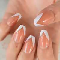 Short Medium Ballerina Fake Nails French Tips Press On Nails Nude White Faux Ongles Natural Artificial Nails Manicure 24pcs