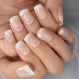 Nude Pink Press On Nails Fake Short Round For Women Fingernails Decorations French Manicure Girls Nail Art