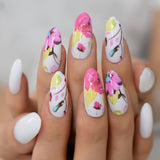 Almond Yellow Borwn Daisy Pattern Design Wholesale Press On Fake Nails Short Nails With Sticker For Kids Manicure