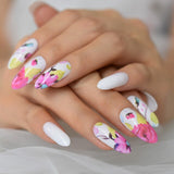 Designer Artificial False Nails Blossom Flowers Painting Press On Nail Tips Summer Fake Artificial Femmes Faux Ongles