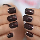 Glossy Short Square Press On Nails 24 Pc Nails Set Dark Brown False Artificial Fingernails With Free Adhesive Sticker