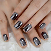 Glossy Short Square Press On Nails 24 Pc Nails Set Dark Brown False Artificial Fingernails With Free Adhesive Sticker