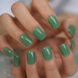 Beautiful Fake Nails Shiny Surface Gelnails Green Daily Square Short Ladies Fingernails Manicure Art Tips 24