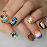 Short Funny Harajuku Style Fake False Nails With Designs Round Press Ons Nails Art Tips For Students Girls