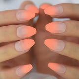 Short Ombre Fake Nails With Designs Pattern Amber Glossy False Nails Coffin Ballerina Press On Brown Pink Artificial Nail Tips