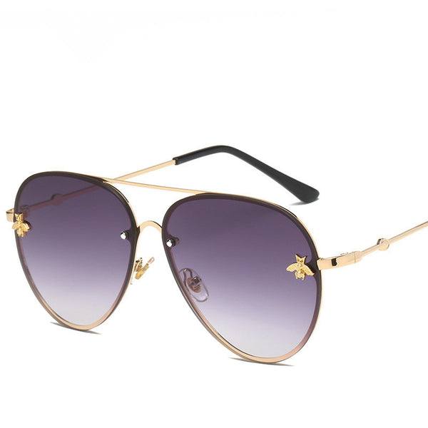 Luxury Brand Designer Female Rimless Sunglasses AViation Women Sun Glasses Gradient Shades Little bee Lens Ladies UV400 rays