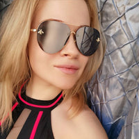 Luxury Brand Designer Female Rimless Sunglasses AViation Women Sun Glasses Gradient Shades Little bee Lens Ladies UV400 rays