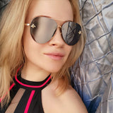 Luxury Brand Designer Female Rimless Sunglasses AViation Women Sun Glasses Gradient Shades Little bee Lens Ladies UV400 rays