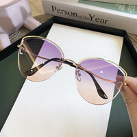 Women&#39;s Oval Cat Eye Sunglasses Lady Metal Rimless shades Luxury Sunglasses Female Driving Glasses zonnebril dames