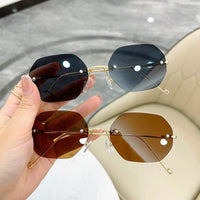 Retro Polygon Round Women Sunglasses Fashion Rimless Clear Ocean Gradient Lens Eyewear Metal VintageShades UV400 Men Sun Glasses