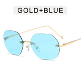 Retro Polygon Round Women Sunglasses Fashion Rimless Clear Ocean Gradient Lens Eyewear Metal VintageShades UV400 Men Sun Glasses