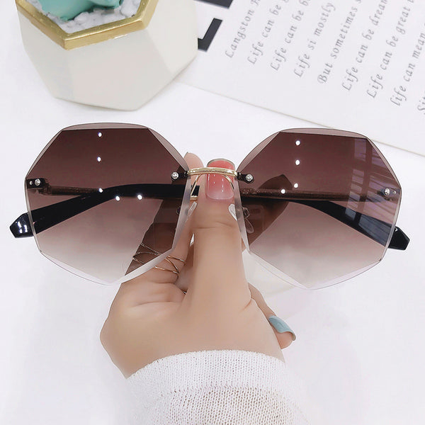 Oversized Rimless Women&#39;s Sunglasses Design Fashion Lady Sun glasses Vintage Alloy Classic Brand Designer Shades UV400 Eyewear